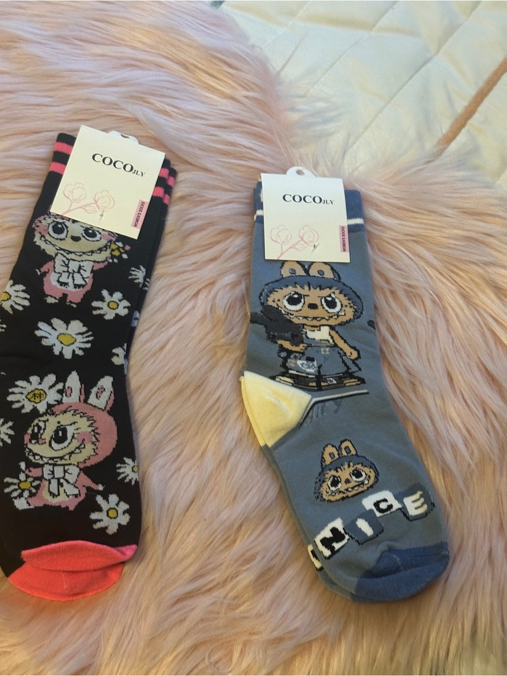 Coco Jly Character Socks — Blue Bunny Design